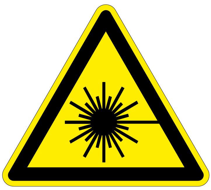 Pictogram laserstraling, geel zwart, driehoek, iso 7010, w004